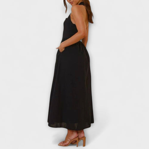 Lydia - Halter jurk van halve lengte met detail in de taille