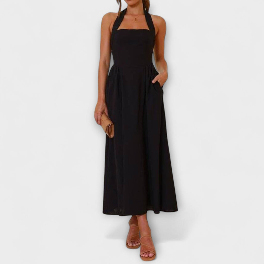 Lydia - Halter jurk van halve lengte met detail in de taille