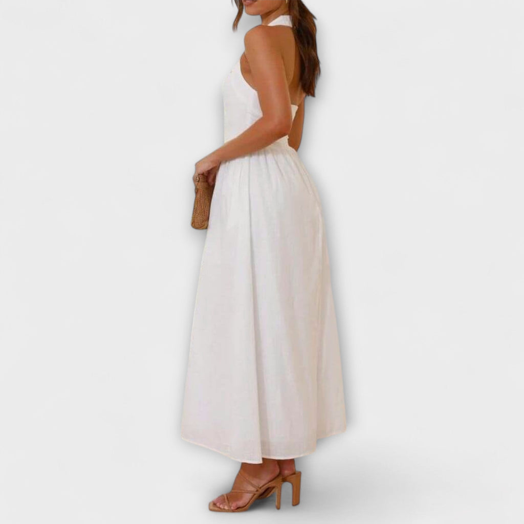 Lydia - Halter jurk van halve lengte met detail in de taille
